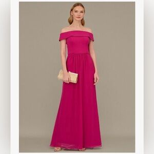 EUC Adrianna Papell Off the Shoulder Crepe Chiffon Gown